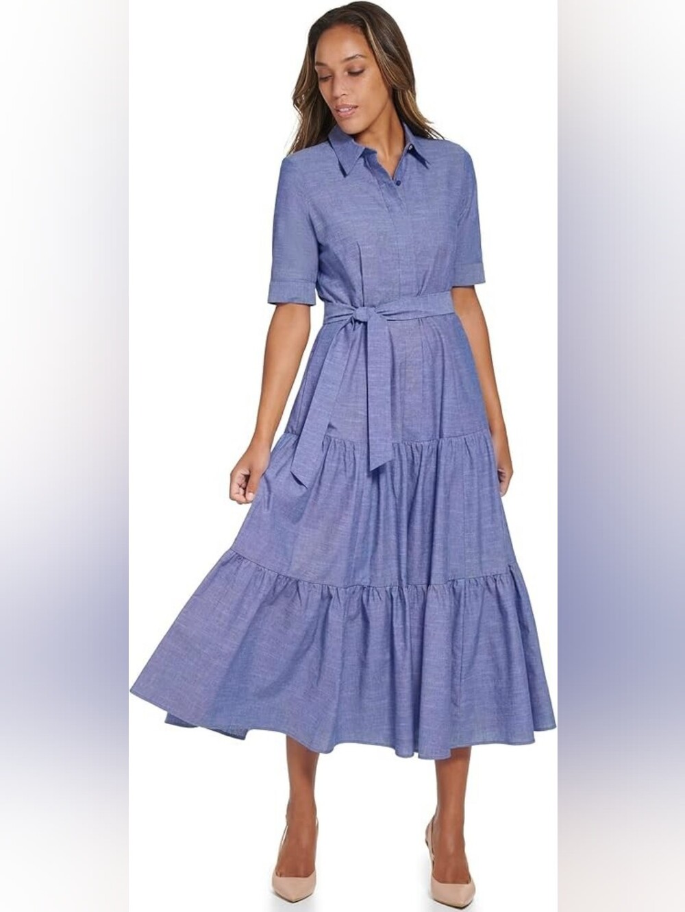 Calvin Klein Chambray Shirt Maxi Dress in Blue